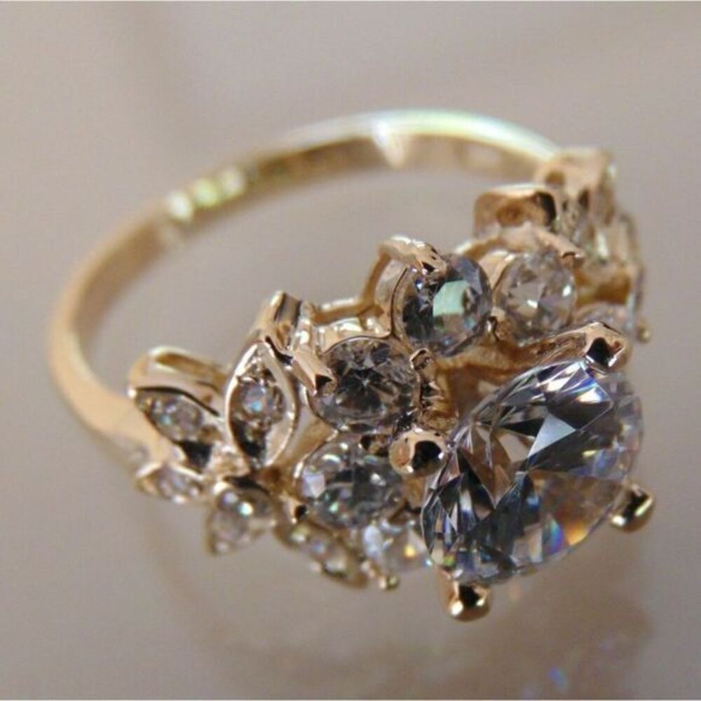 14k Solid Yellow Gold Engagement Ring flower